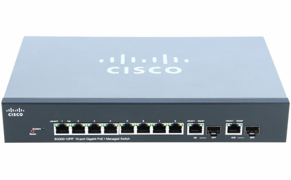 Cisco -  SG300-10PP-K9-EU -  Cisco SG300-10PP 10-port Gigabit PoE+ Managed Switch