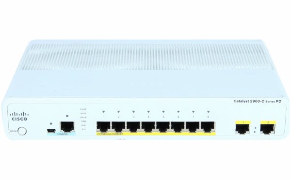 Cisco -  WS-C2960CPD-8PT-L -  Catalyst 2960C PD PSE Switch 8 FE PoE, 2 x 1G, LAN Base