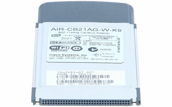 Cisco -  AIR-CB21AG-W-K9 -  802.11a/b/g Cardbus Adapter; Rest of World Cnfg